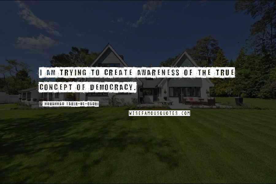 Muhammad Tahir-ul-Qadri Quotes: I am trying to create awareness of the true concept of democracy.