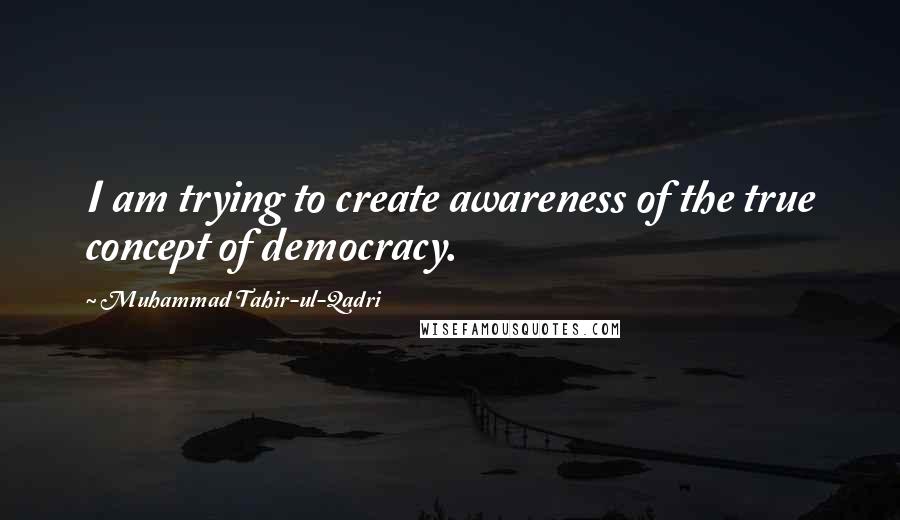 Muhammad Tahir-ul-Qadri Quotes: I am trying to create awareness of the true concept of democracy.