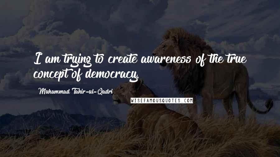 Muhammad Tahir-ul-Qadri Quotes: I am trying to create awareness of the true concept of democracy.