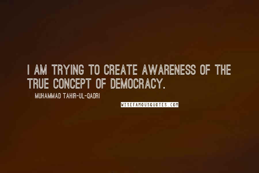 Muhammad Tahir-ul-Qadri Quotes: I am trying to create awareness of the true concept of democracy.