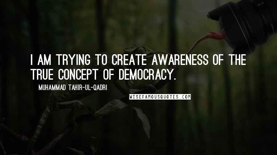 Muhammad Tahir-ul-Qadri Quotes: I am trying to create awareness of the true concept of democracy.