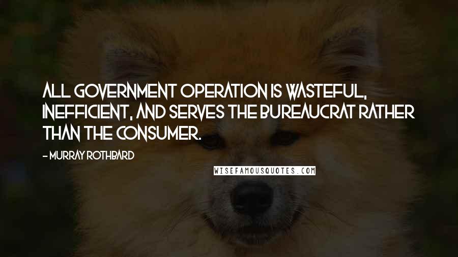 Murray Rothbard Quotes: All government operation is wasteful, inefficient, and serves the bureaucrat rather than the consumer.