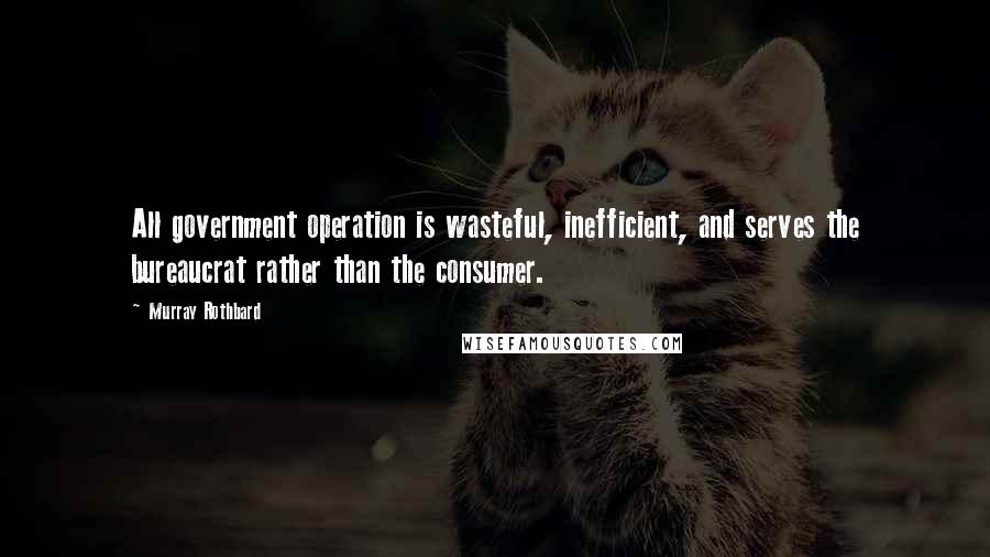 Murray Rothbard Quotes: All government operation is wasteful, inefficient, and serves the bureaucrat rather than the consumer.