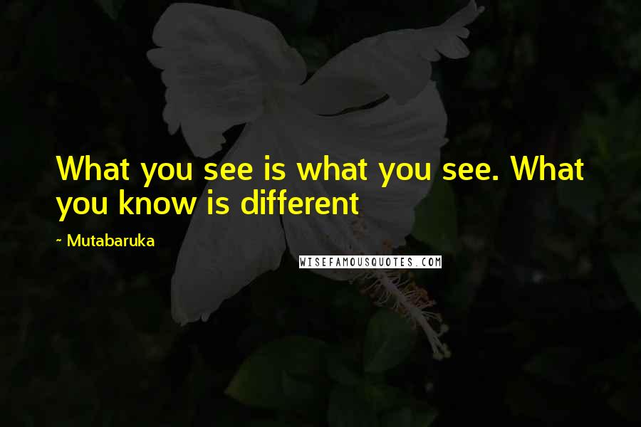 Mutabaruka Quotes: What you see is what you see. What you know is different