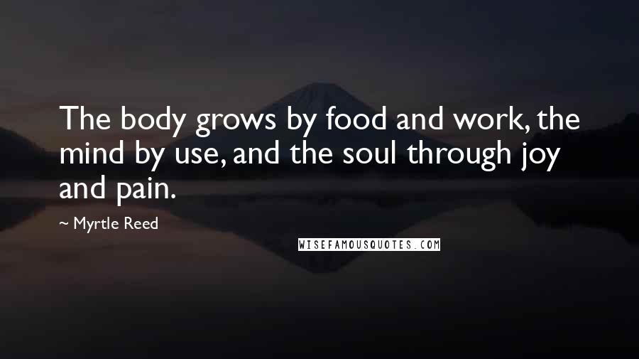 Myrtle Reed Quotes: The body grows by food and work, the mind by use, and the soul through joy and pain.