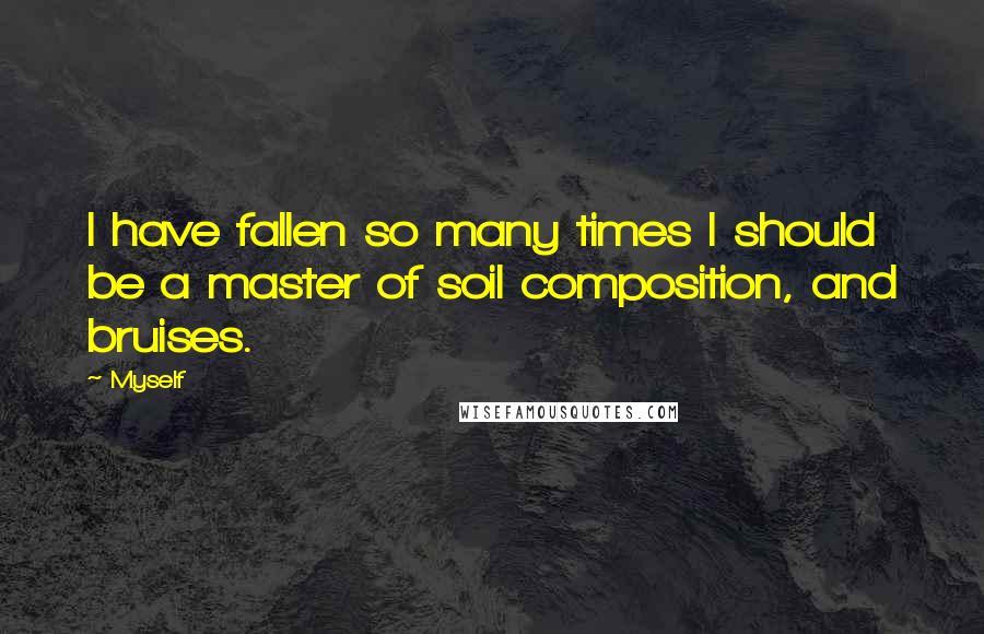 Myself Quotes: I have fallen so many times I should be a master of soil composition, and bruises.