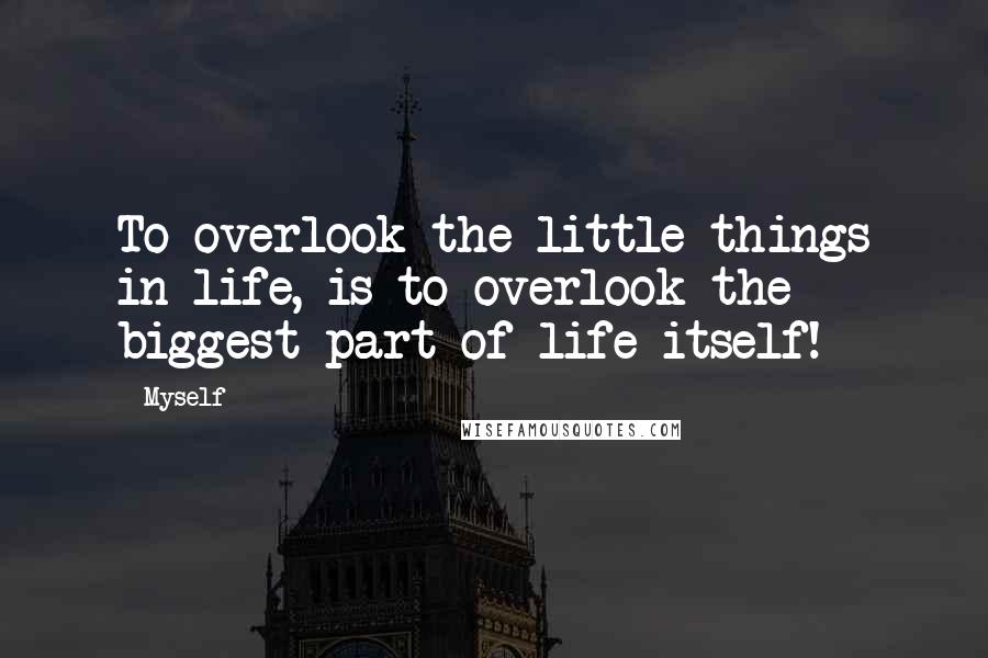 Myself Quotes: To overlook the little things in life, is to overlook the biggest part of life itself!