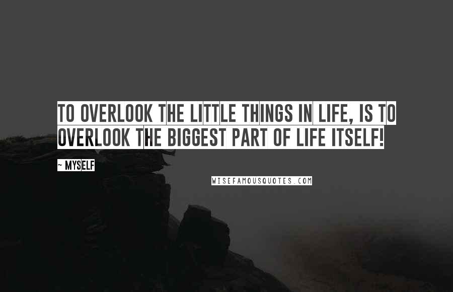 Myself Quotes: To overlook the little things in life, is to overlook the biggest part of life itself!