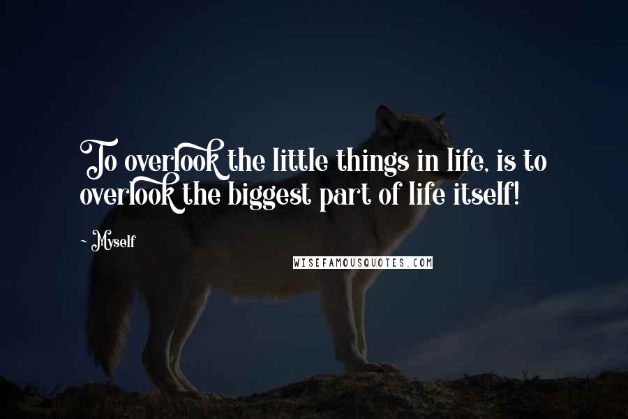 Myself Quotes: To overlook the little things in life, is to overlook the biggest part of life itself!