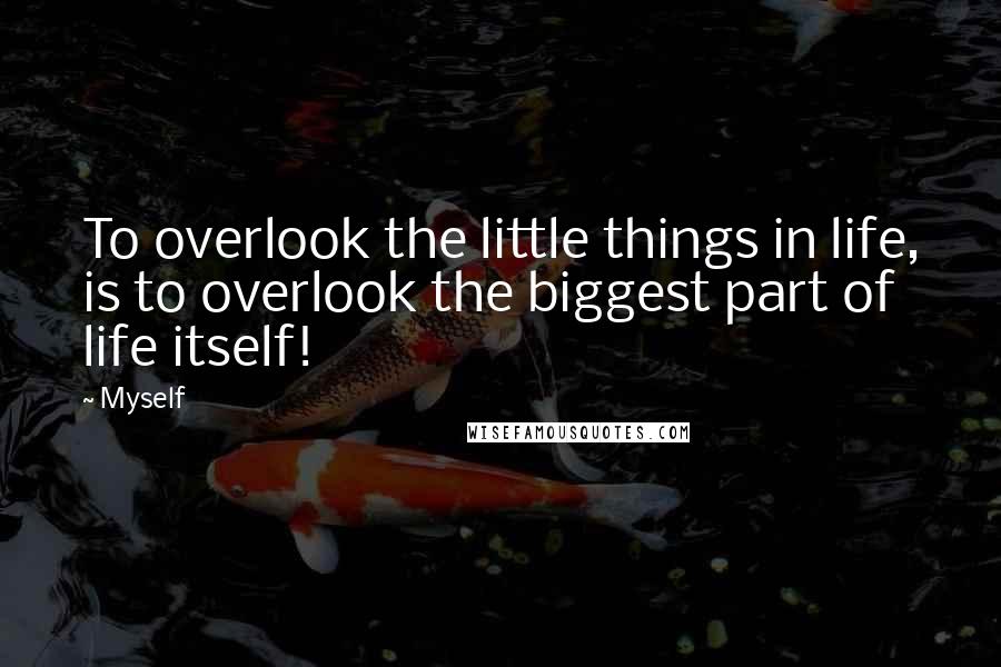 Myself Quotes: To overlook the little things in life, is to overlook the biggest part of life itself!