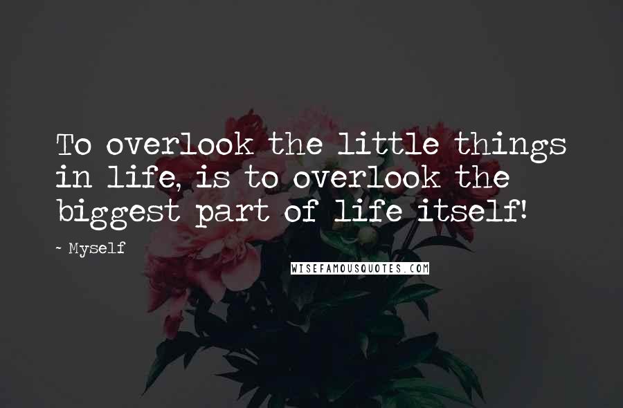 Myself Quotes: To overlook the little things in life, is to overlook the biggest part of life itself!