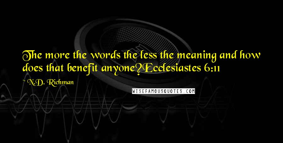 N.D. Richman Quotes: The more the words the less the meaning and how does that benefit anyone?Ecclesiastes 6:11