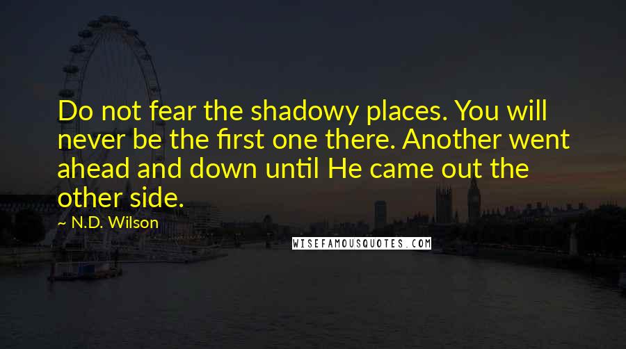 N.D. Wilson Quotes: Do not fear the shadowy places. You will never be the first one there. Another went ahead and down until He came out the other side.