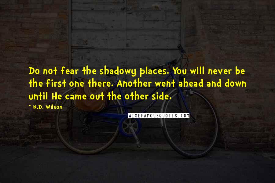 N.D. Wilson Quotes: Do not fear the shadowy places. You will never be the first one there. Another went ahead and down until He came out the other side.