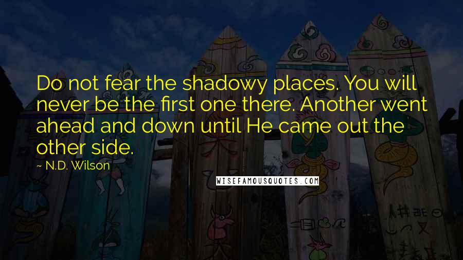 N.D. Wilson Quotes: Do not fear the shadowy places. You will never be the first one there. Another went ahead and down until He came out the other side.