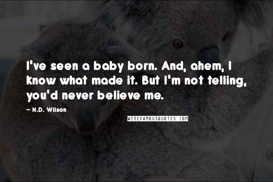 N.D. Wilson Quotes: I've seen a baby born. And, ahem, I know what made it. But I'm not telling, you'd never believe me.