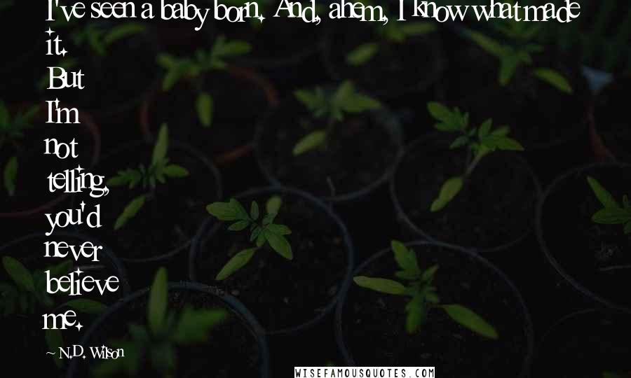 N.D. Wilson Quotes: I've seen a baby born. And, ahem, I know what made it. But I'm not telling, you'd never believe me.