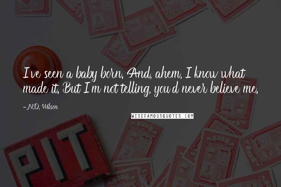 N.D. Wilson Quotes: I've seen a baby born. And, ahem, I know what made it. But I'm not telling, you'd never believe me.