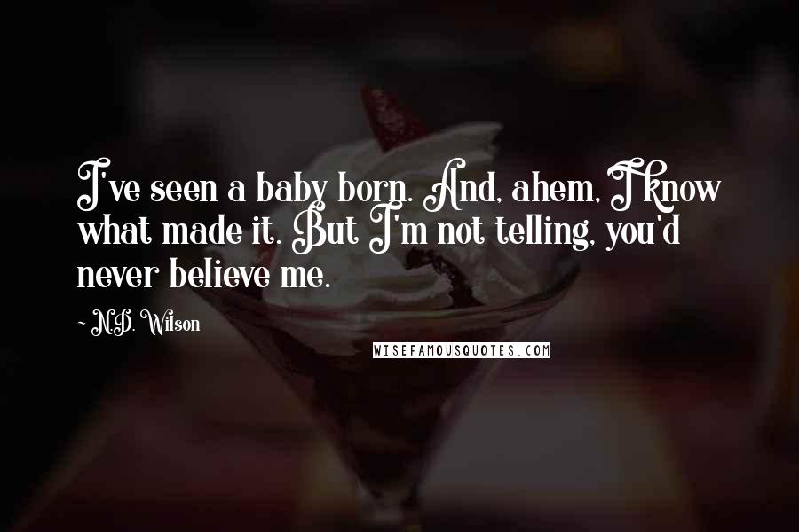 N.D. Wilson Quotes: I've seen a baby born. And, ahem, I know what made it. But I'm not telling, you'd never believe me.