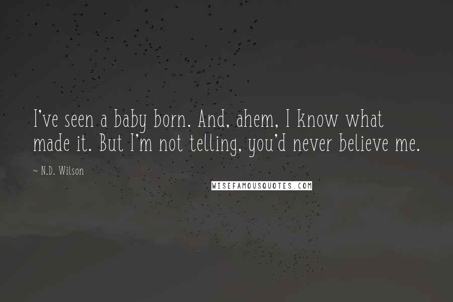 N.D. Wilson Quotes: I've seen a baby born. And, ahem, I know what made it. But I'm not telling, you'd never believe me.