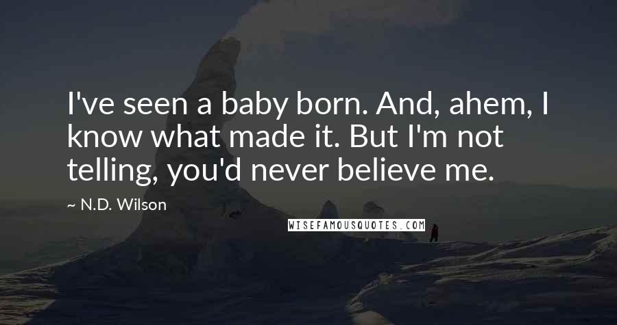 N.D. Wilson Quotes: I've seen a baby born. And, ahem, I know what made it. But I'm not telling, you'd never believe me.