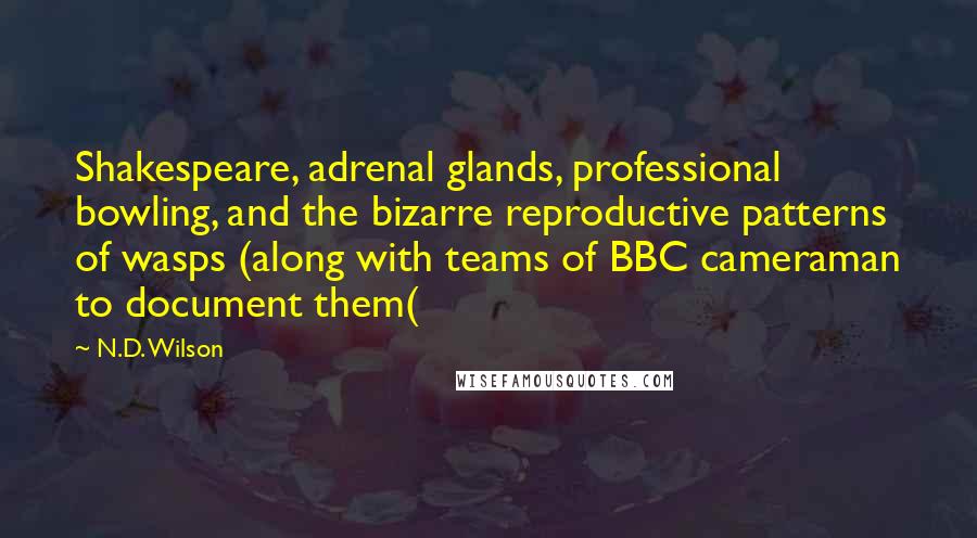 N.D. Wilson Quotes: Shakespeare, adrenal glands, professional bowling, and the bizarre reproductive patterns of wasps (along with teams of BBC cameraman to document them(