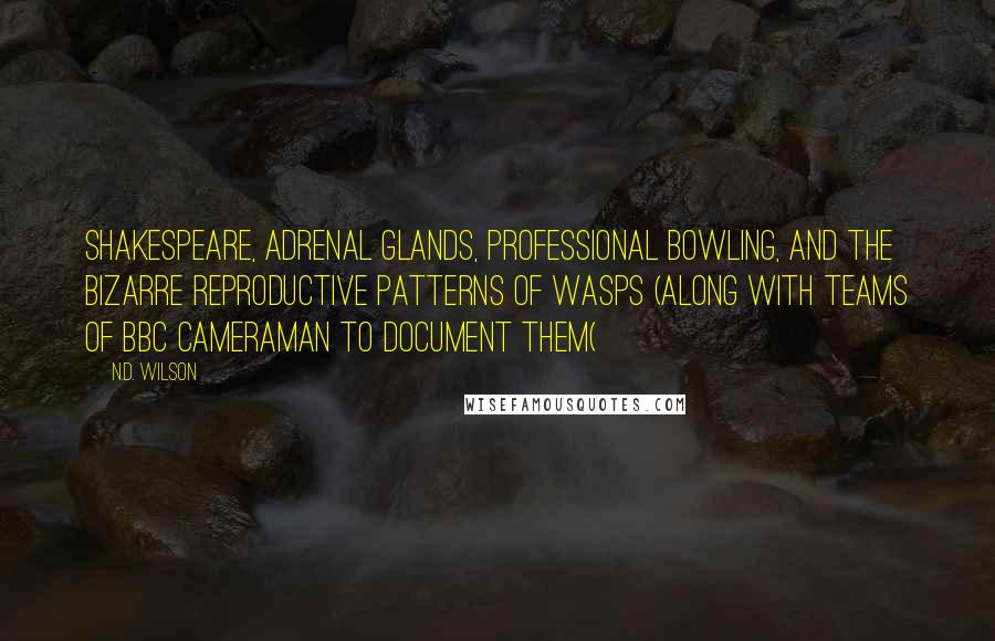 N.D. Wilson Quotes: Shakespeare, adrenal glands, professional bowling, and the bizarre reproductive patterns of wasps (along with teams of BBC cameraman to document them(