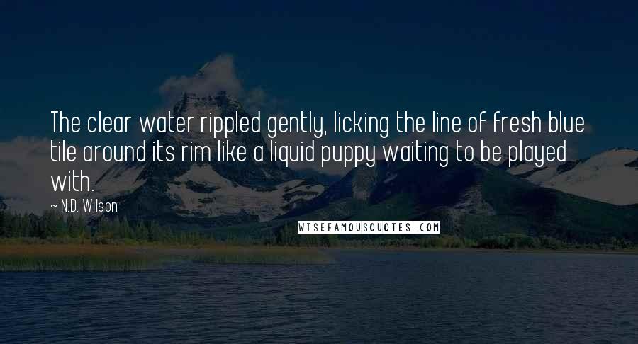 N.D. Wilson Quotes: The clear water rippled gently, licking the line of fresh blue tile around its rim like a liquid puppy waiting to be played with.
