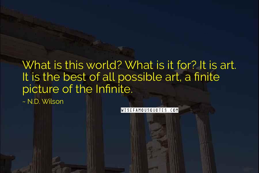 N.D. Wilson Quotes: What is this world? What is it for? It is art. It is the best of all possible art, a finite picture of the Infinite.
