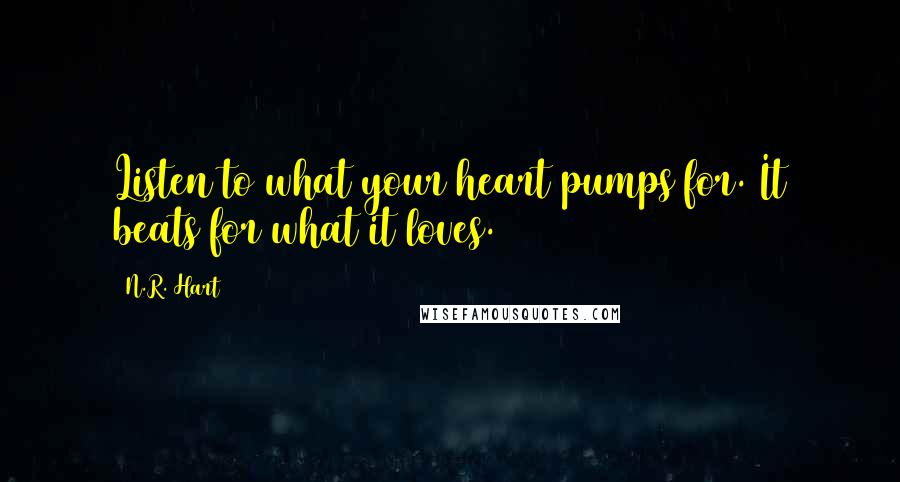 N.R. Hart Quotes: Listen to what your heart pumps for. It beats for what it loves.