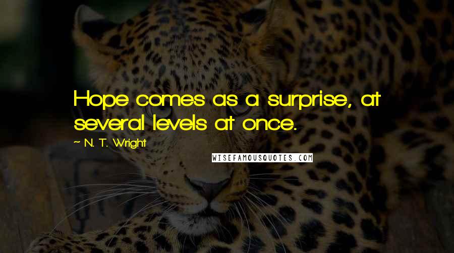 N. T. Wright Quotes: Hope comes as a surprise, at several levels at once.