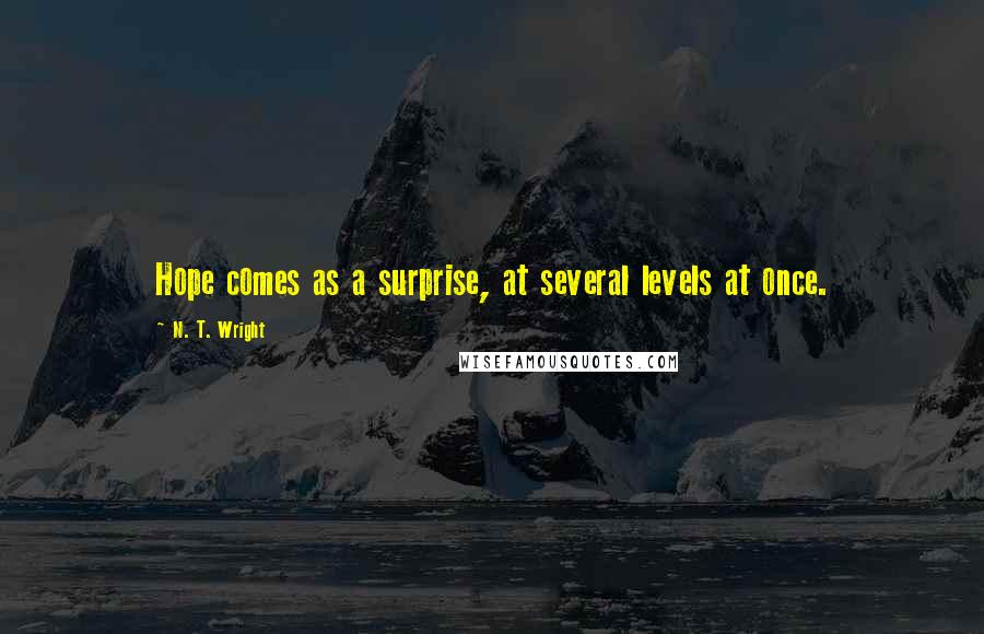 N. T. Wright Quotes: Hope comes as a surprise, at several levels at once.