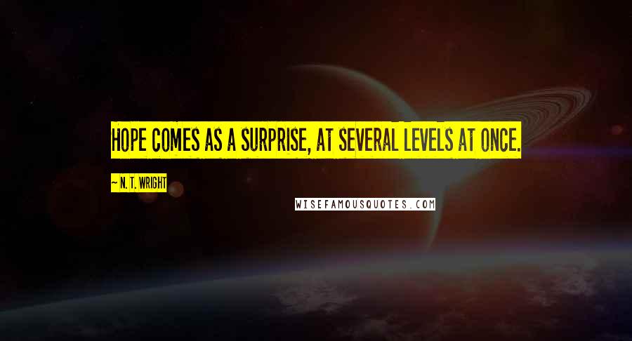 N. T. Wright Quotes: Hope comes as a surprise, at several levels at once.