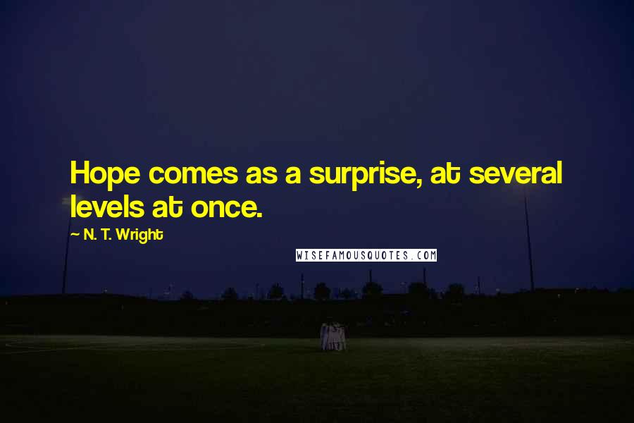 N. T. Wright Quotes: Hope comes as a surprise, at several levels at once.