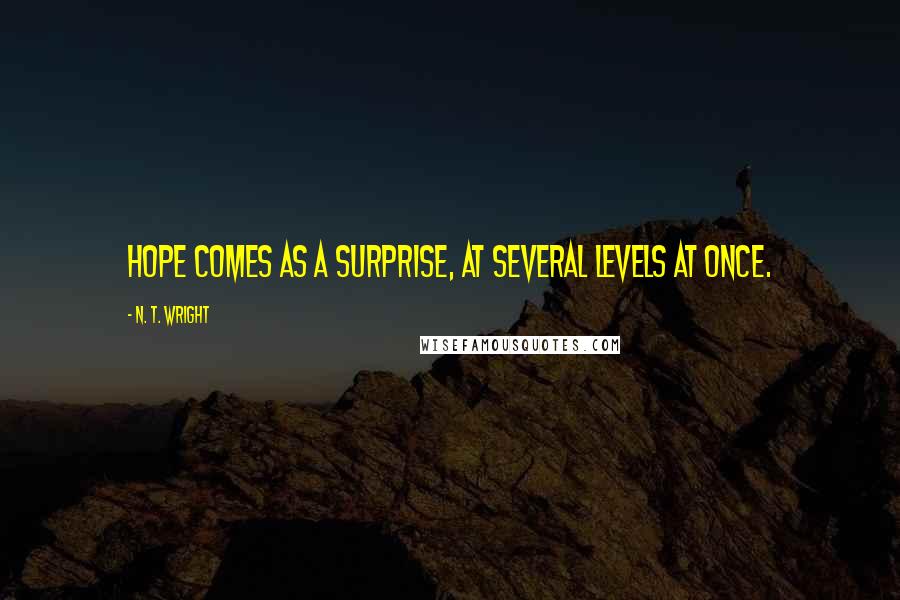 N. T. Wright Quotes: Hope comes as a surprise, at several levels at once.