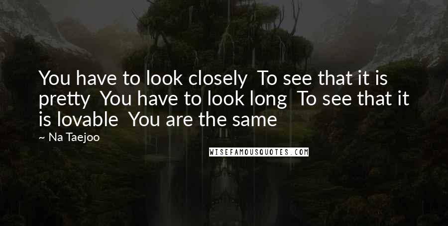 Na Taejoo Quotes: You have to look closely  To see that it is pretty  You have to look long  To see that it is lovable  You are the same