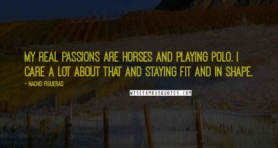 Nacho Figueras Quotes: My real passions are horses and playing polo. I care a lot about that and staying fit and in shape.