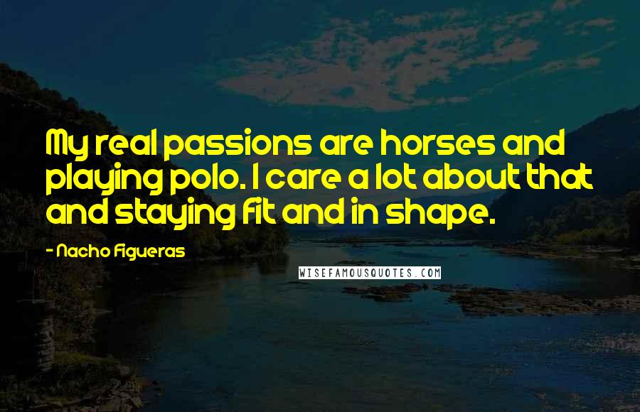 Nacho Figueras Quotes: My real passions are horses and playing polo. I care a lot about that and staying fit and in shape.