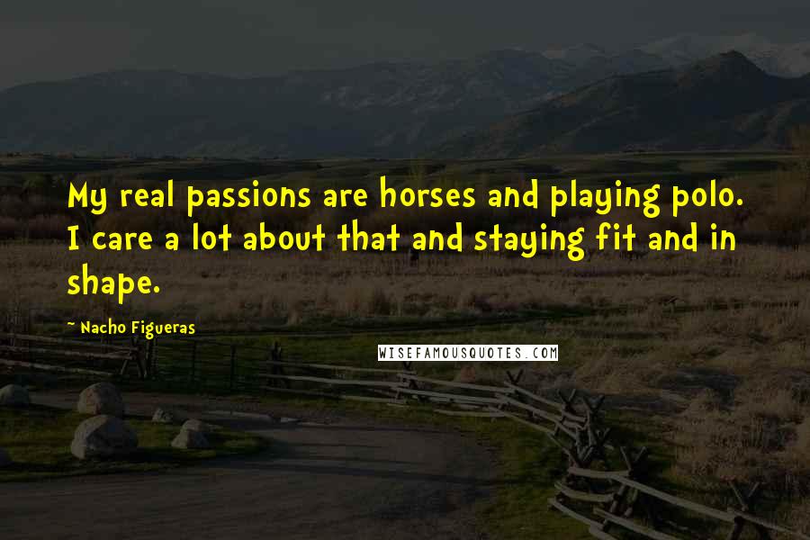 Nacho Figueras Quotes: My real passions are horses and playing polo. I care a lot about that and staying fit and in shape.