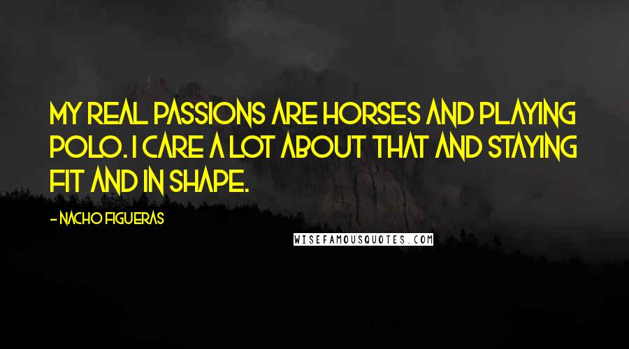 Nacho Figueras Quotes: My real passions are horses and playing polo. I care a lot about that and staying fit and in shape.