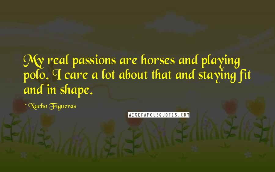 Nacho Figueras Quotes: My real passions are horses and playing polo. I care a lot about that and staying fit and in shape.