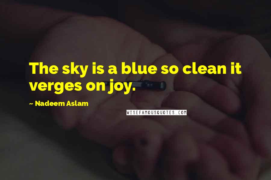 Nadeem Aslam Quotes: The sky is a blue so clean it verges on joy.