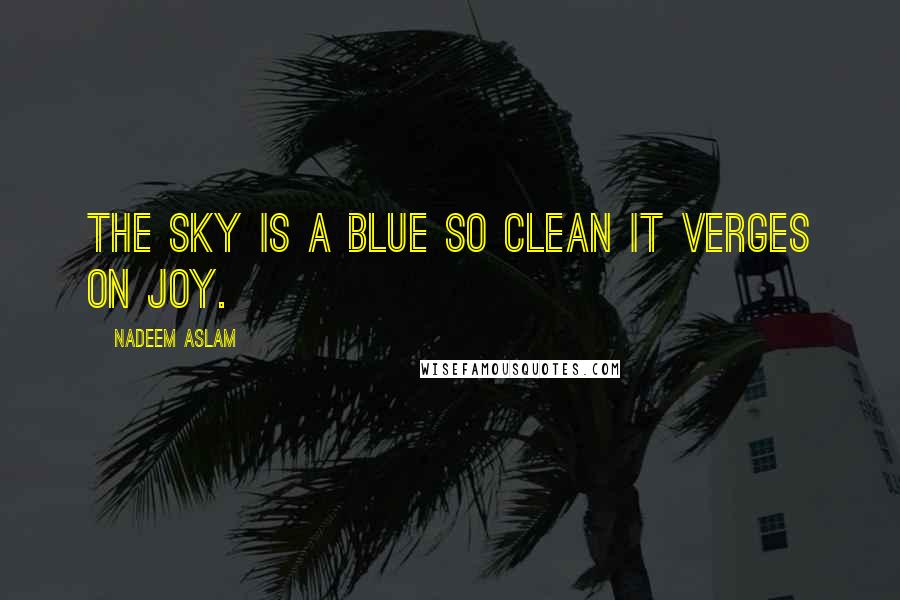 Nadeem Aslam Quotes: The sky is a blue so clean it verges on joy.