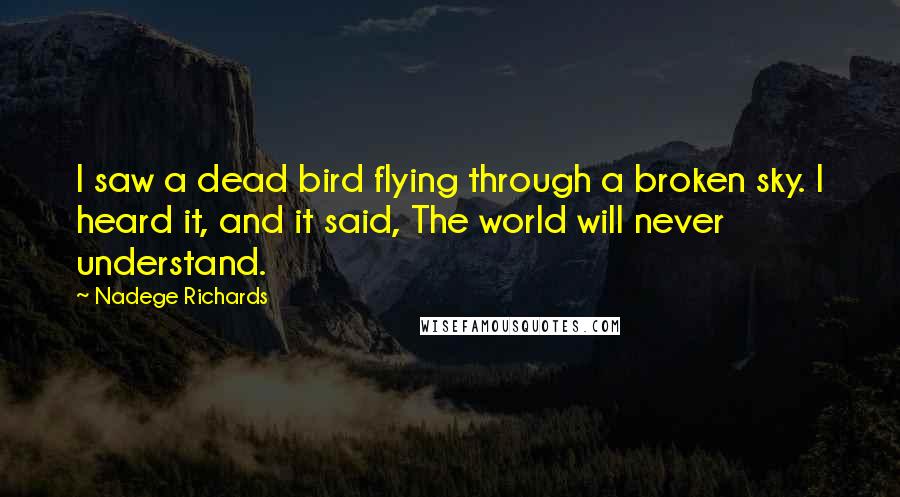 Nadege Richards Quotes: I saw a dead bird flying through a broken sky. I heard it, and it said, The world will never understand.