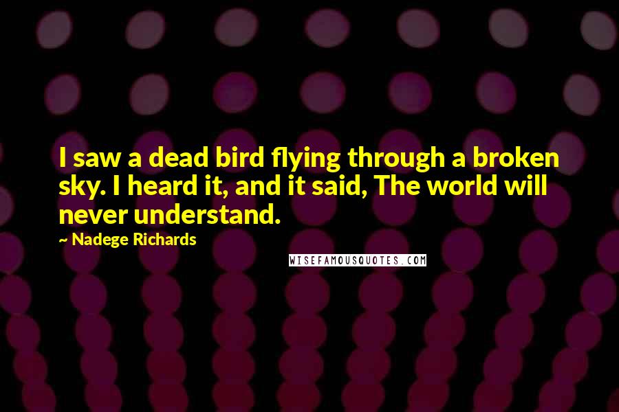 Nadege Richards Quotes: I saw a dead bird flying through a broken sky. I heard it, and it said, The world will never understand.
