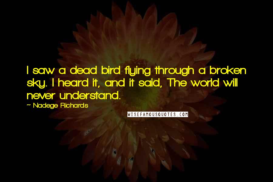 Nadege Richards Quotes: I saw a dead bird flying through a broken sky. I heard it, and it said, The world will never understand.