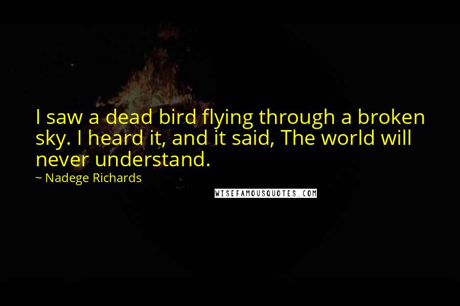 Nadege Richards Quotes: I saw a dead bird flying through a broken sky. I heard it, and it said, The world will never understand.