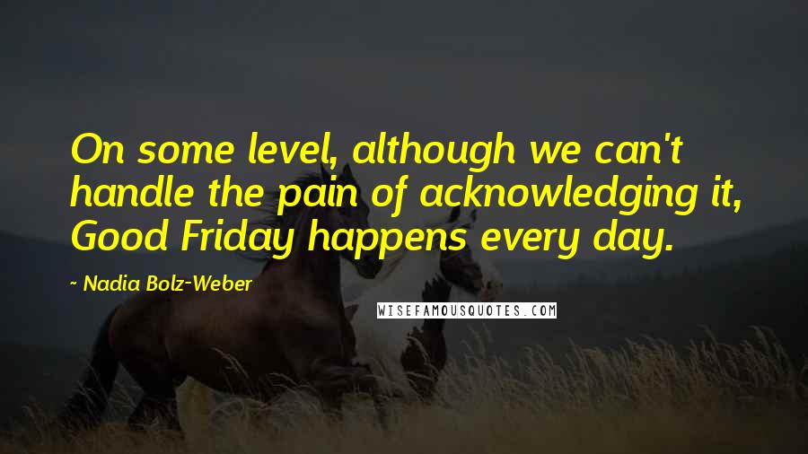 Nadia Bolz-Weber Quotes: On some level, although we can't handle the pain of acknowledging it, Good Friday happens every day.