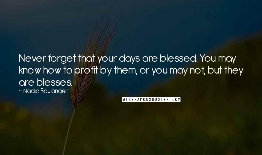 Nadia Boulanger Quotes: Never forget that your days are blessed. You may know how to profit by them, or you may not, but they are blesses.