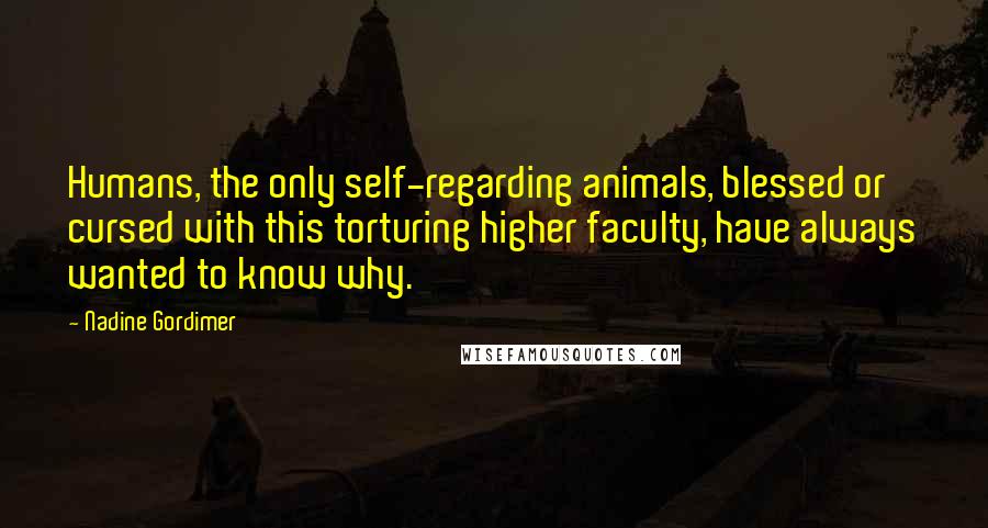 Nadine Gordimer Quotes: Humans, the only self-regarding animals, blessed or cursed with this torturing higher faculty, have always wanted to know why.